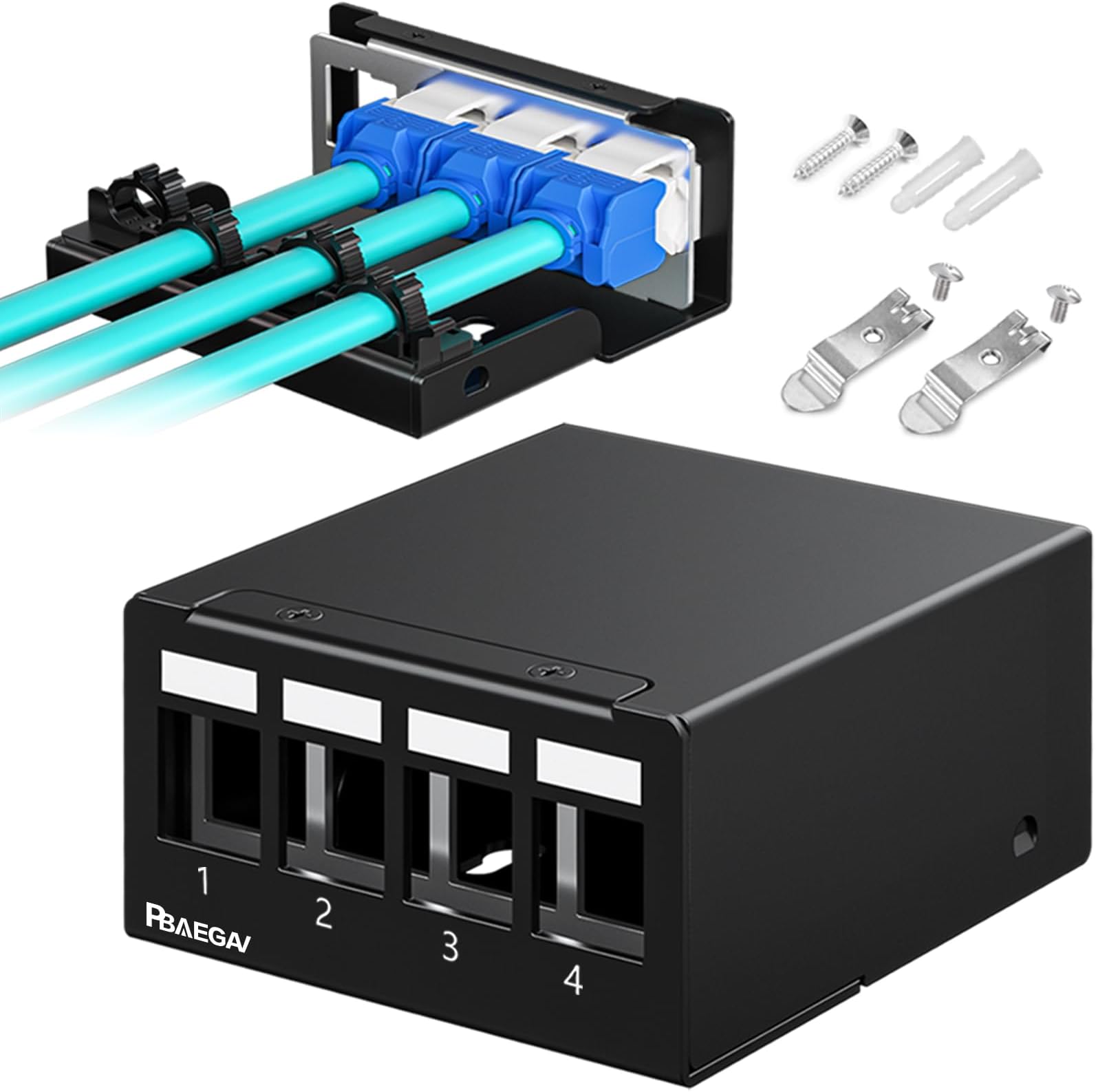 Patch Panel 4 Port Keystone Network Blank Patch Panel UTP/STP Compatible with LC/SC/ST/FC/USB/HDMI Keystone Jack for Desk Mount Home Ethernet Termination Box (1U 4 Port)