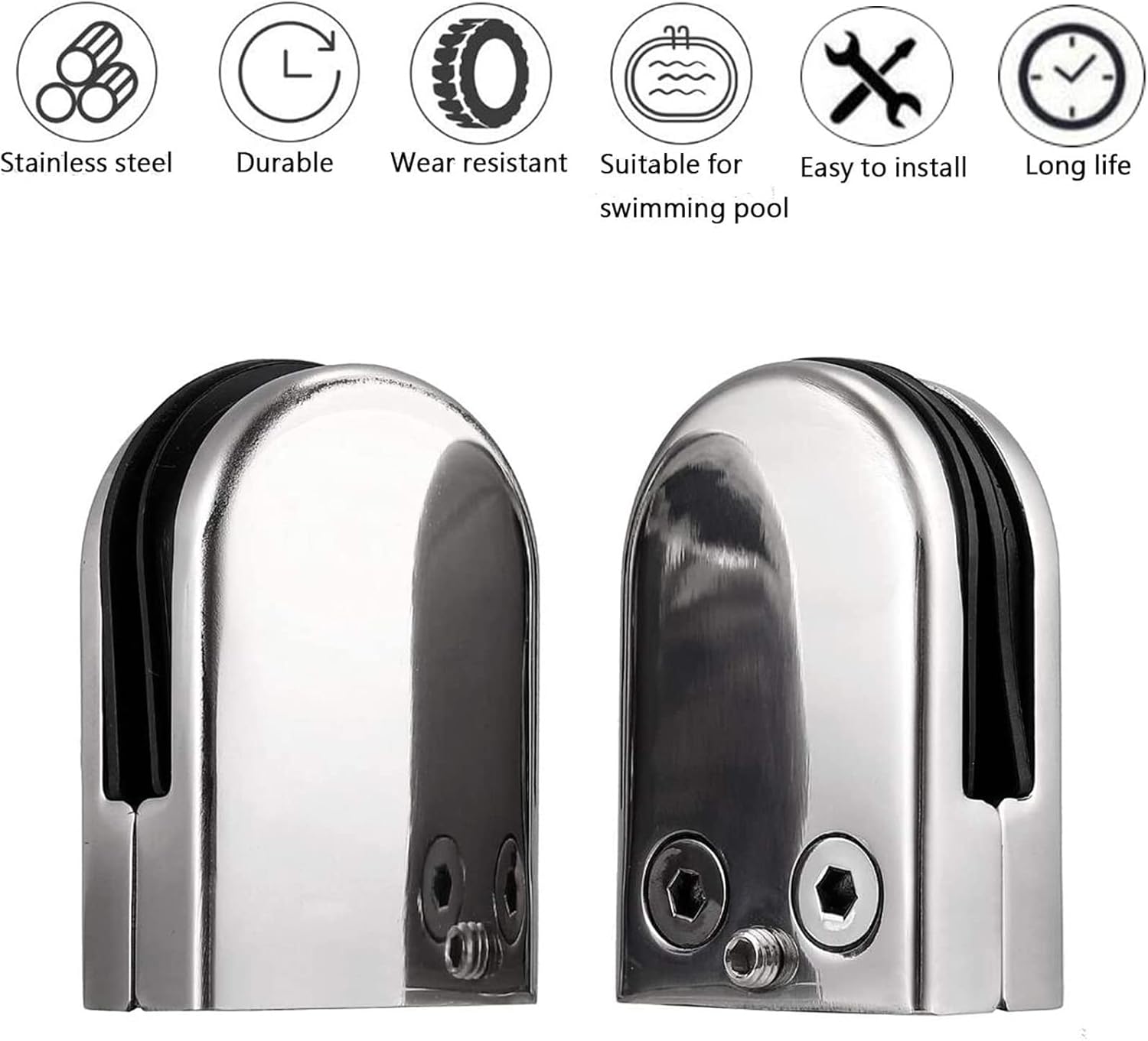 24pcs Silver Glass Clamp Stainless Steel 304 Glass Railing Clamp, for Glass Balustrade Post Securing clip, Easy Installation, With rubber gasket and screws,0.23~0.32in