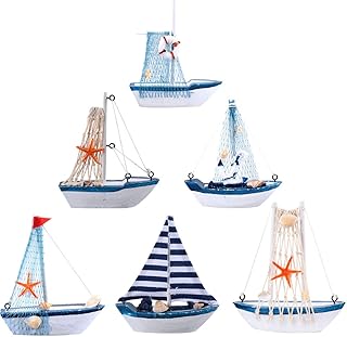 GARNECK 6Pcs Wooden Miniature Sailing Boat Mediterranean Style Miniature Mini Sailboat Model Fishing Boat Ornament for Home Nautical Decor (Colorful)