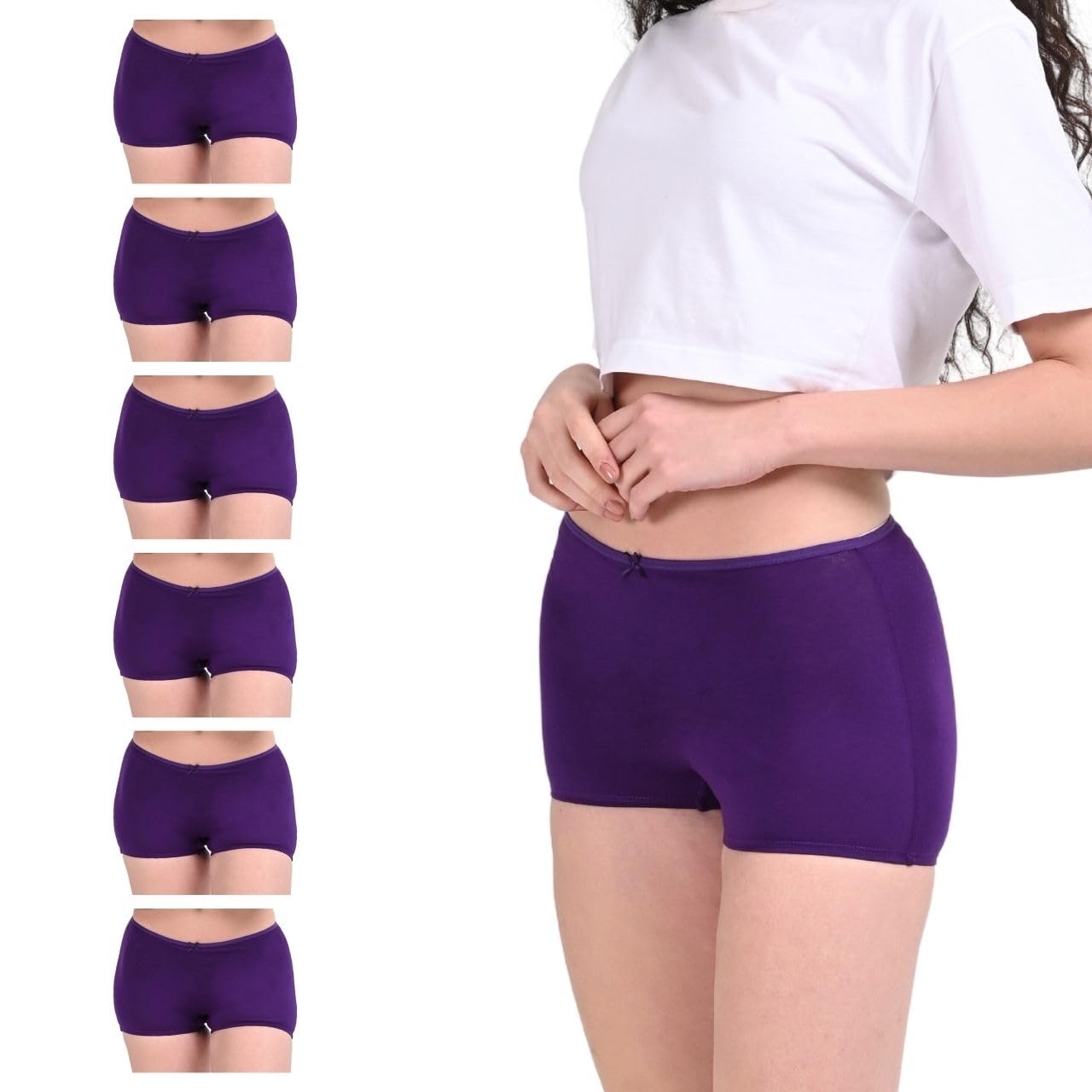 | Boxer Shorts for Women | Boyshorts | Mid Waist Fit | Cotton Elastane Blend | No Visible Panty Lines | Everyday Comfort | Pack of 6 | Peach | 2XS-image-18