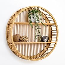 Darthome Bamboo Round Wall Shelf 50cm Large 2 Tier Natural Wood Boho Home Decor Shelving Unit