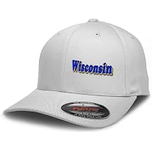 Flexfit Cap for Men & Women Embroidered Wisconsin Wi WIS. Map Wisconsinite Badger USA Dairyland Hats Baseball Small Medium White Design Only