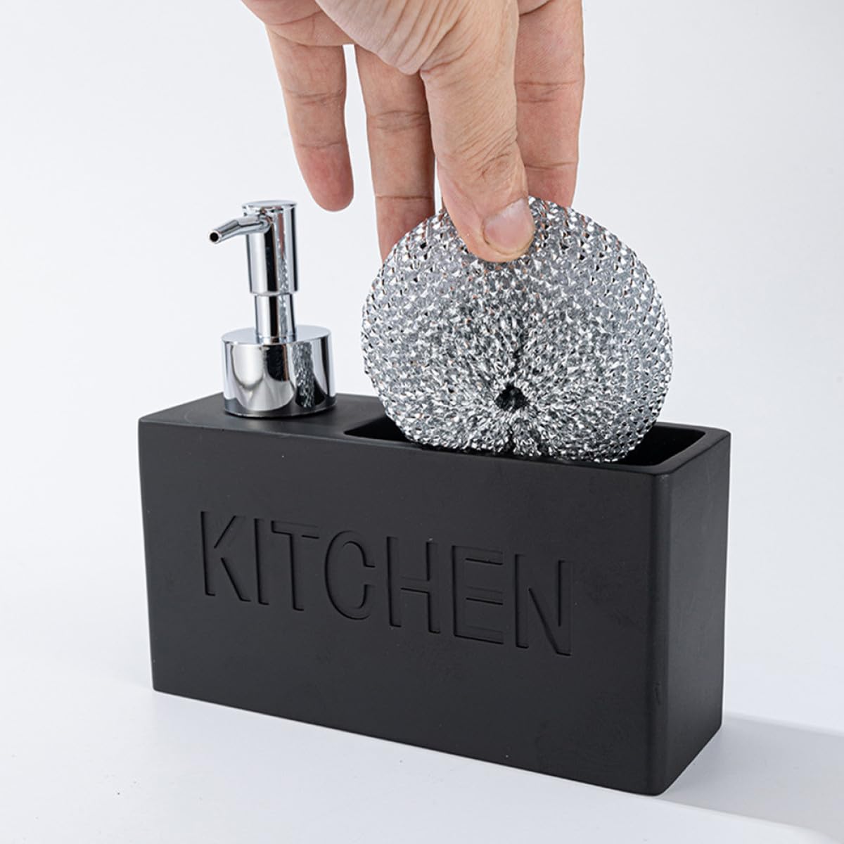 Distributeur de Savonnette et Lotion la Cuisine avec Plateau Éponge Noir