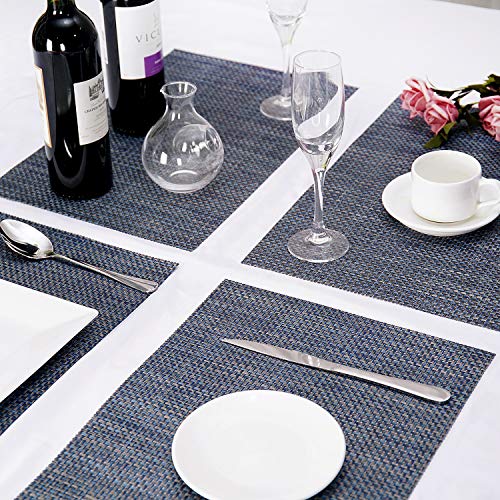 Zupro Placemats Washable Pvc Kitchen Place Mat Set Of 6 For Dining Table Stain Resistant Easy To Clean Anti Slip Heat Resistance Woven Vinyl (Dark Blue Gold,18"X12") #TOP4