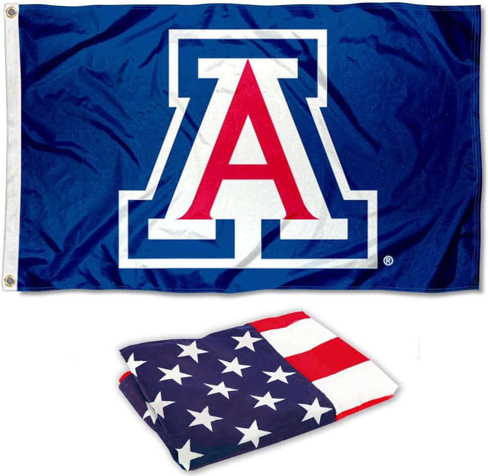 College Flags & Banners Co. University of Arizona Flag and USA Flag Set - 3x5 - Blue