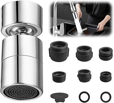 Tap Faucet Aerator for Kitchen Sink 360  Swivel Tap Replacement Spray Head Faucet Extension Sprayer Attachment 2 Spray Modes Function for Kitchen Sink Bathroom Silver 45