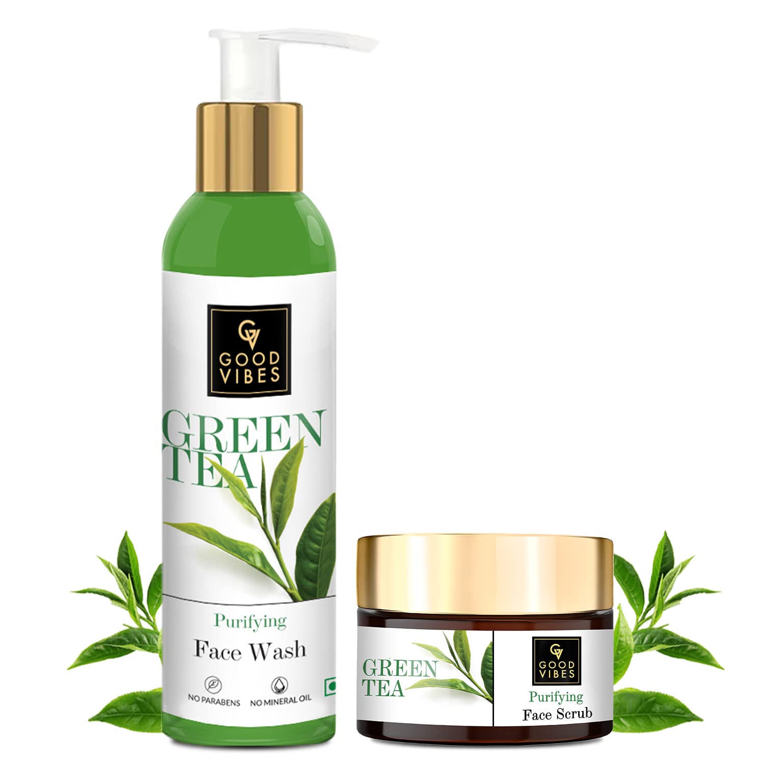 Good Vibes Green Tea Cleansing Kit (Face Wash 120ml + Face Scrub 50g