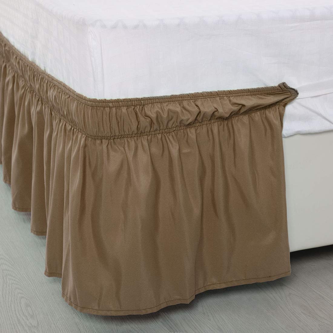 Piccocasa: Betthusse aus gebürstetem Polyester mit drei Stoff-Seiten, elastische Staub-Rüschen, einfache Passform-Falten – mit 38,1 cm Länge, baumwolle Polyester, braun, Doppelbett