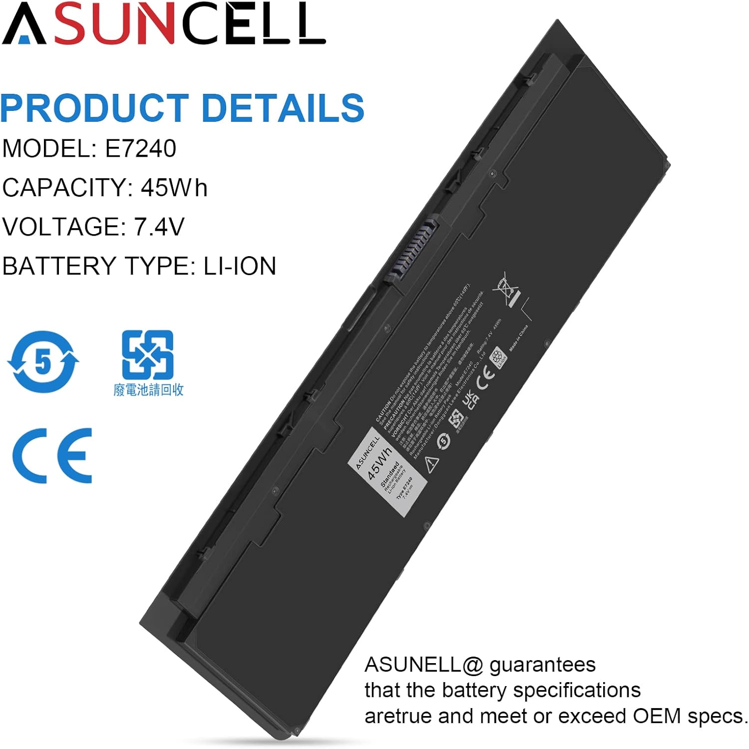 ASUNCELL Laptop Battery Replacement for Dell Latitude 12 7000 Sereis E7240 E7250 Ultrabook, 45Wh 7.4V