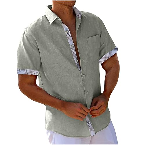 Chemise Homme en Cotton Lin Vetement Manches Courtes D'Été Chemises