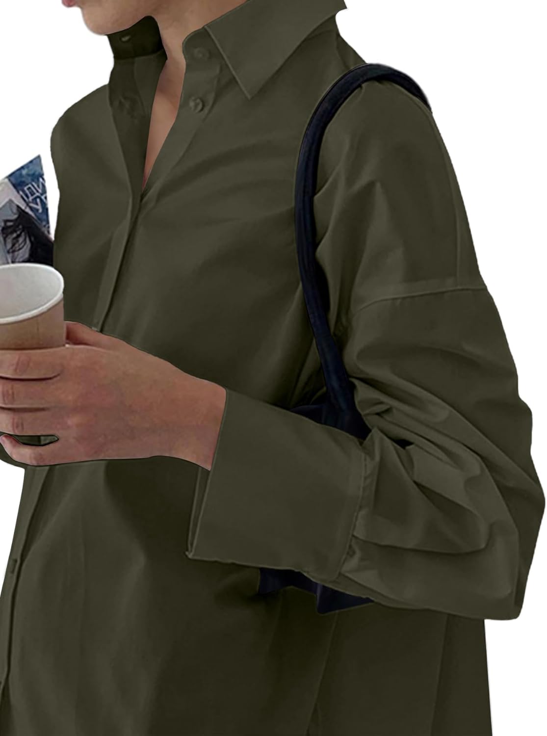 LYANER Women's Casual Shirt Dress Collar V Neck Button Down Loose Long Sleeve Mini Dresses - Image 3