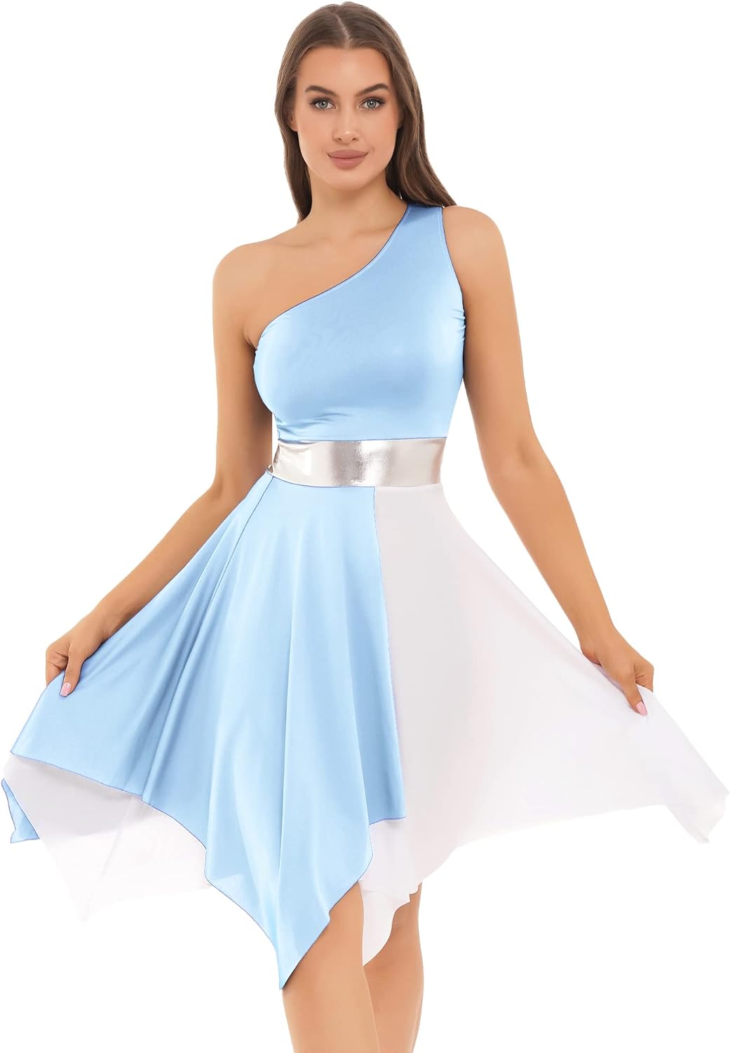 TiaoBug Women's Sleeveless Color Block Praise Dance Dress Liturgical Lyrical Dancewear Worship Robe Dress