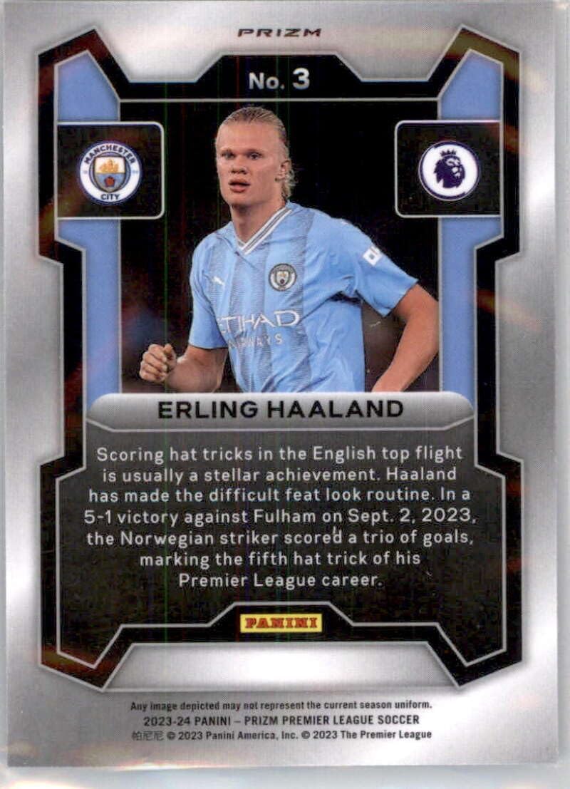 2023-24 Panini Prizm Premier League Silver Prizms Prizms #3 Erling Haaland Manchester City Official EPL Soccer Card in Raw (NM or Better) Condition