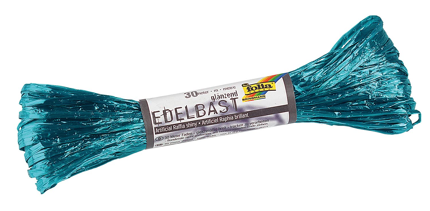 folia 9233 Raffia Edelbast, 1 Bundle of 30 m in Pacific, Shiny Synthetic Fibre Cord, Ideal for Crafts, Decoration or for Arrangements, Bouquets and Other Floristry Works