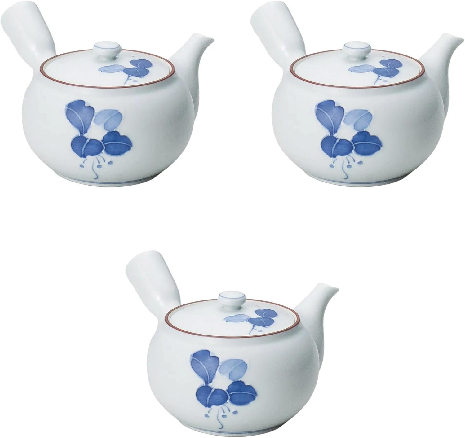 煎茶道具 益子焼 染付花文 大きめ急須 茶壷 時代箱 高さ約21.5cm 幅約