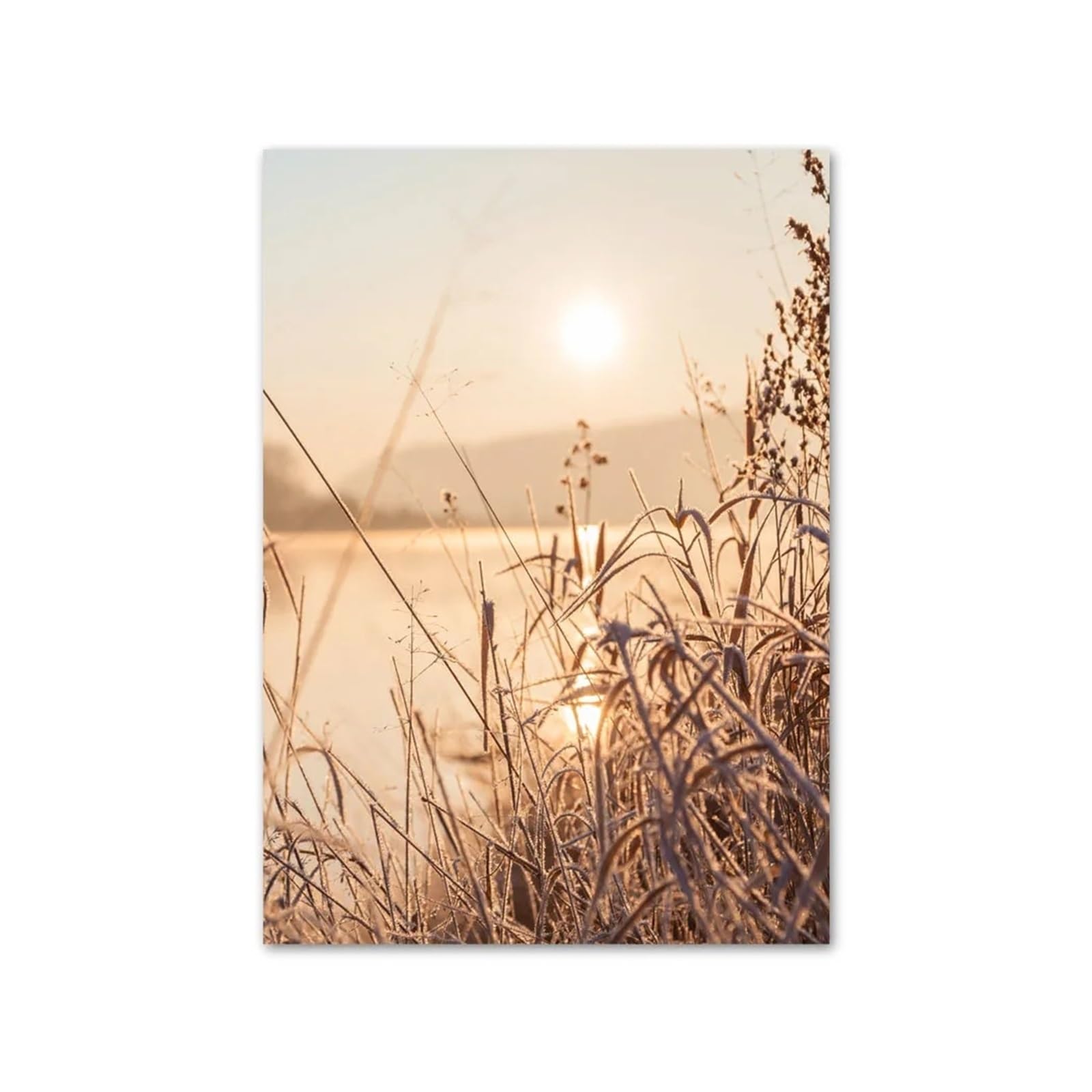 Graiting C 1P Poster Sunset Tree House Grass Reed Wheat Anvas Painting Wall Art Mural Print Pictures Living Room Home Decor(,13X18 M No Framed)