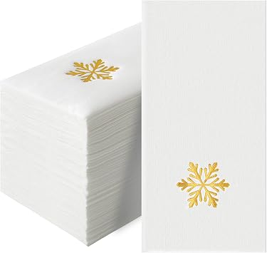 50 Pack Gold Snowflake Napkins, Linen-Feel Disposable Guest Towels Winter Snow Napkins for Elegant Dinner Party Table Decor