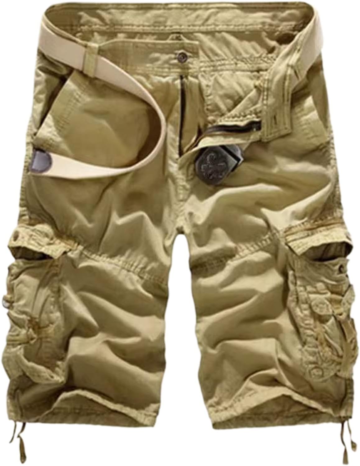 Summer Cotton Cargo Shorts Men Multi Pocket Solid Color Causal Shorts Mens Loose Outdoor Cargo Shorts No Belt