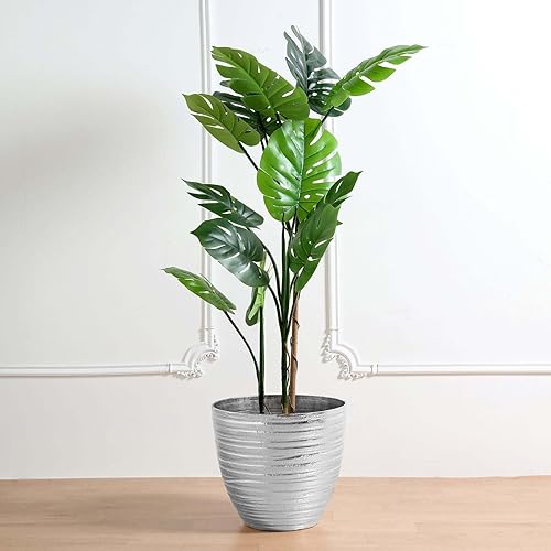 Efavormart - Maceta decorativa grande de 14 pulgadas de diámetro, color plateado metálico, macetas decorativas para interiores y jardines para