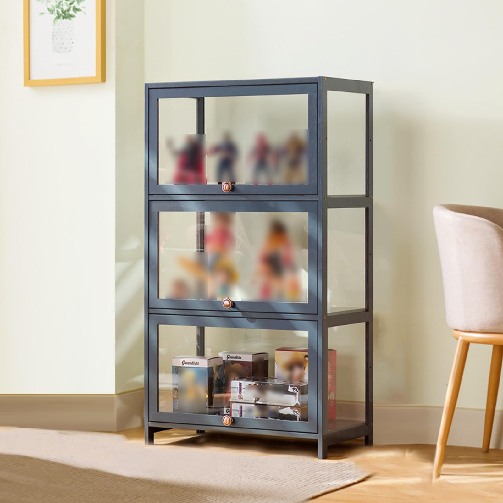 CHAANG Vitrinenschrank Sammlervitrine setzkasten vitrinenschränke vitrine hängend standvitrine Display case vitrine glasvitrine stehend abstellschrank schließfachschrank 60cm/23.6in/3F Gray