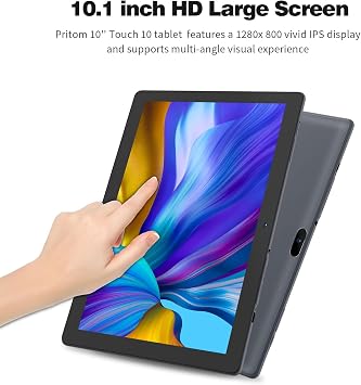 PRITOM 10 inch Tablet Android 13, Tablet with Case, 64GB, 512GB Expand, Quad-Core, 1280 * 800 HD IPS Screen, Dual Camera, Wi-Fi, Bluetooth, Black