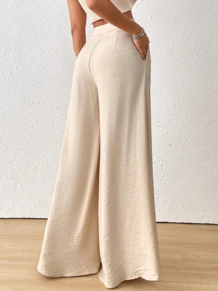 Women's Summer Button Wide Leg Suit Pants Loose Fit Lightweight Suit Pants for Ladies