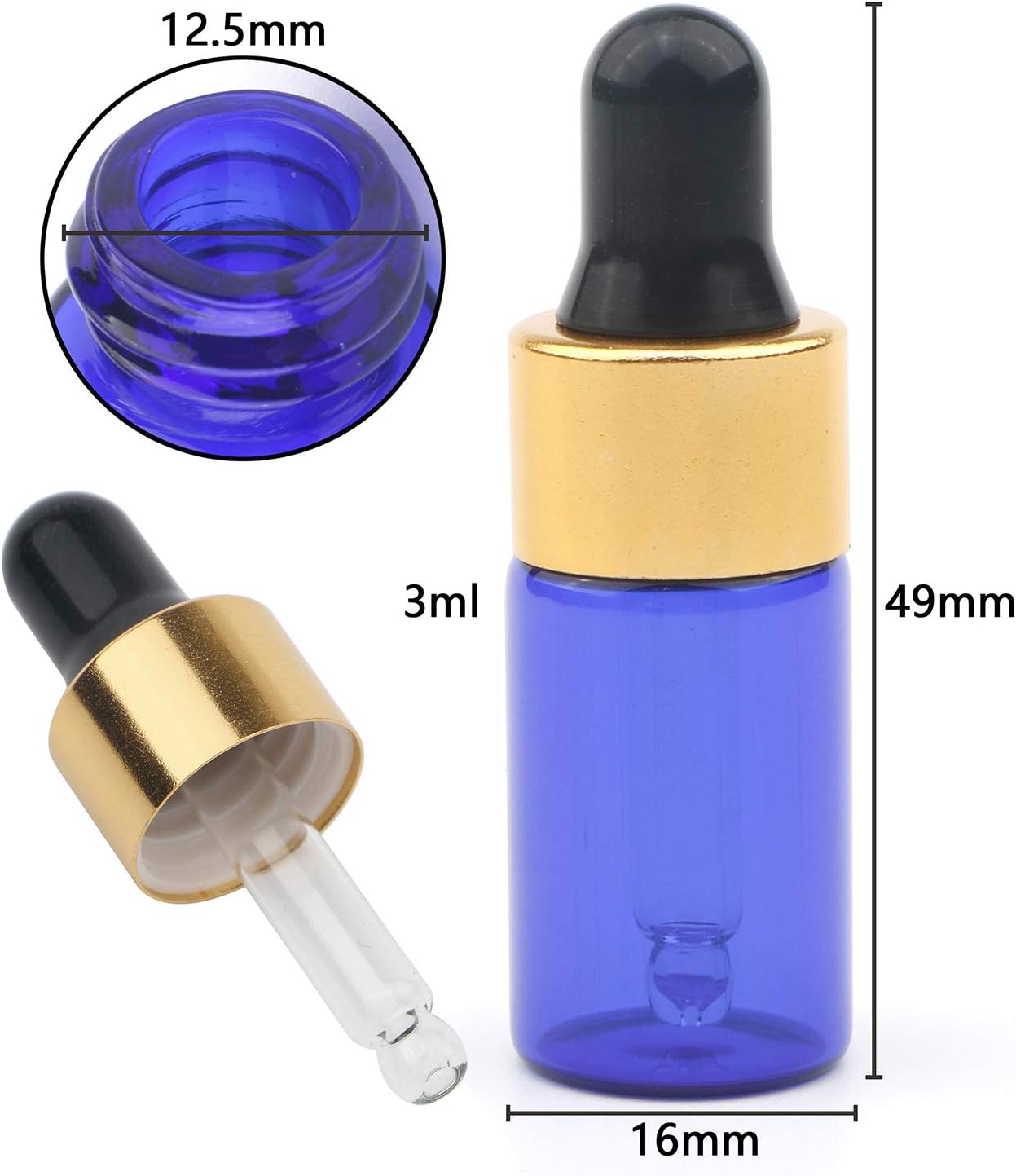 Ellbest 30pcs 3ml Mini Dropper Bottles, Small Empty Travel Dropper Bottles for Essential Oils, Perfume, Cosmetic, Refillable Sample Bottls with Dropper (Blue)