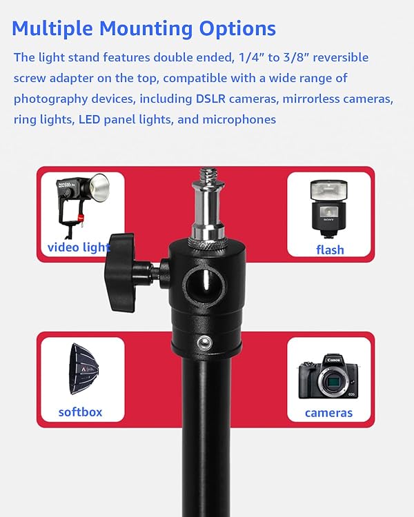 Amaran Aluminum Light Stand, 9.2ft/2.8m Adjustable Photography Stand with Boom Arm,Sandbag, 1/4" Screw for Softbox, Studio Light, Flash, Umbrella, Ring Light,Camera, Max Load 5kg by Amaran - Image 6