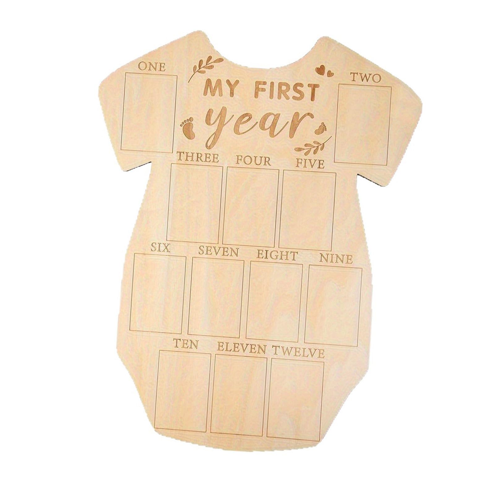 Creative Bodysuit Shape Baby Monthly Photo Frame First Year Milestones Wooden Keepsakes Picture Display Board Milestones Wooden Frame