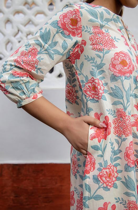 Image of Janasya Women's Pure Cotton Floral Printed A-Line Tunic