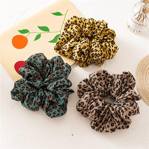 Rugelyss Large Scrunchies For Hair Leopard-Print Hair Ties Elastics Bands Ponytail Holder Pack Of Hair Accessories For Women Girls 3 Pieces（Yellow Green Khaki ） #TOP1