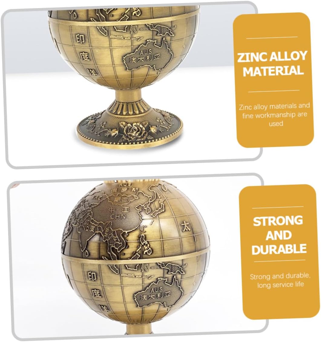 NUOBESTY Retro Press-type Toothpick Holder Sphere Shape with Map Pattern, Copper Toothpick Dispenser for Household Desktop Use, 360° Rotating Globe Design