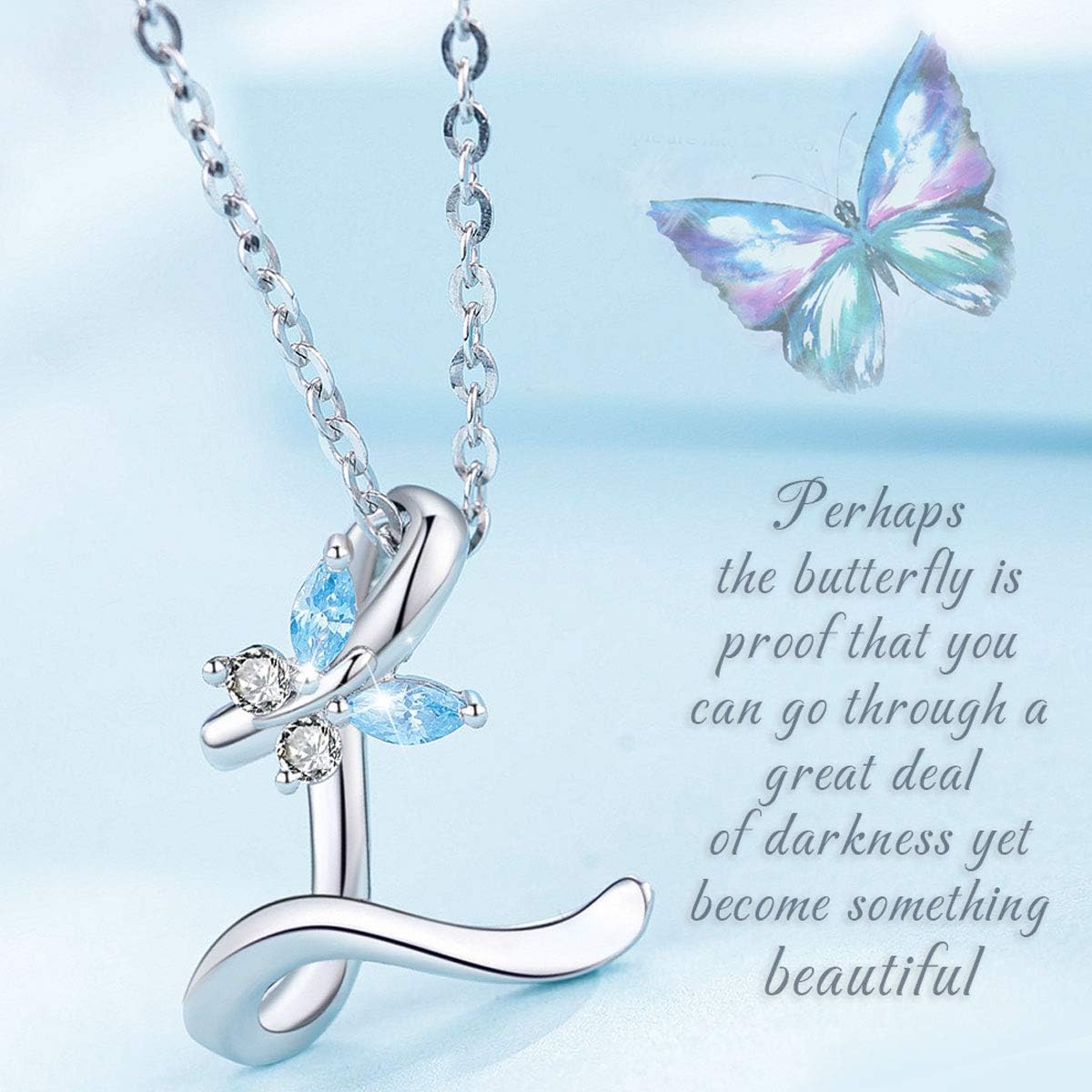 EUDORA Sterling Silver Butterfly Initial Necklaces for Women, Elegant Letter Neckles Personalized Gift for Mother, Sister, Daughter, 18 inch Chai - Image 2