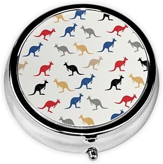 Pill Case 3 Compartment Small Pill Box with Mirror Round Pillbox (Australia Kangaroos)