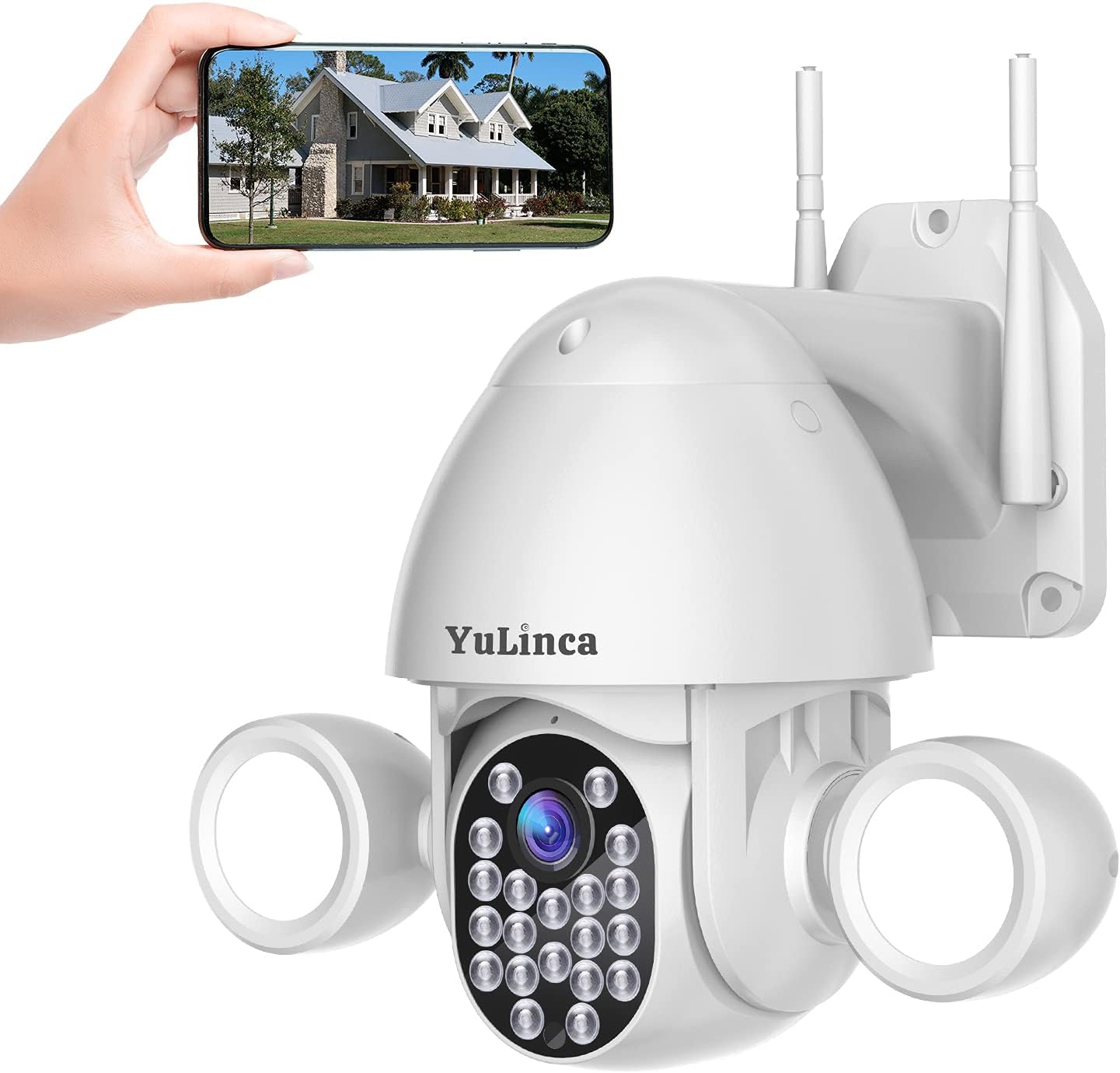 Tuya Outdoor Wireless Camera, 5MP WiFi Home Security Mini PTZ Camera with Two Smart Flood Lights, 4.0X Zoom, 2-Way Audio, Full Color Night Vision, Motion Detection Auto Tracking, SD/Cloud Storage
