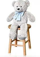 Urso De Pelúcia P 50cm Com Laço - Baunilha Com Azul Bebê