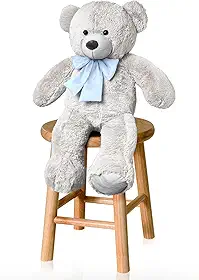 Urso De Pelúcia P 50cm Com Laço - Baunilha Com Azul Bebê