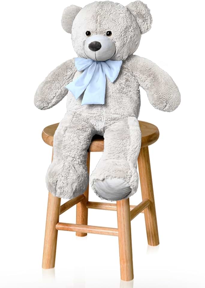Urso De Pelúcia P 50cm Com Laço - Baunilha Com Azul Bebê