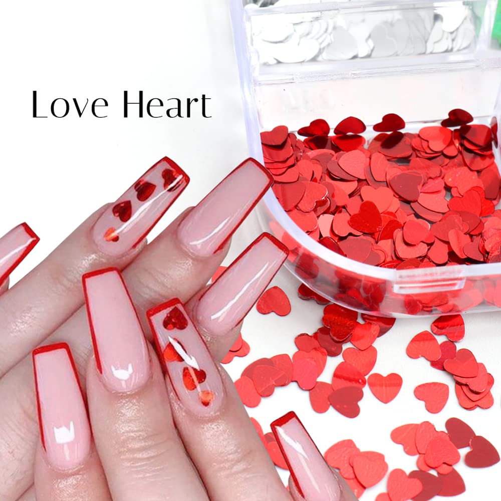 Amazon.com: Holographic Heart Nail Art Glitter Sequins 3D Nails Glitter  Decals Valentine Nail Designs Mixed Red Heart Stars Butterfly Pattern for  DIY Nail Art, Lip Gloss Decorations, Eye Makeup Sequins : Beauty