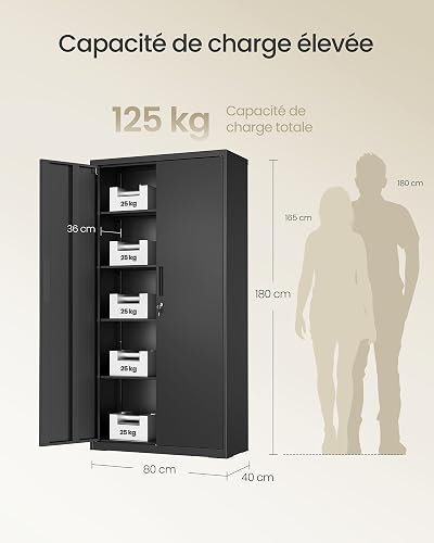 SONGMICS Meuble de Rangement Bureau, en Acier, 5 Niveaux, Serrure - 3
