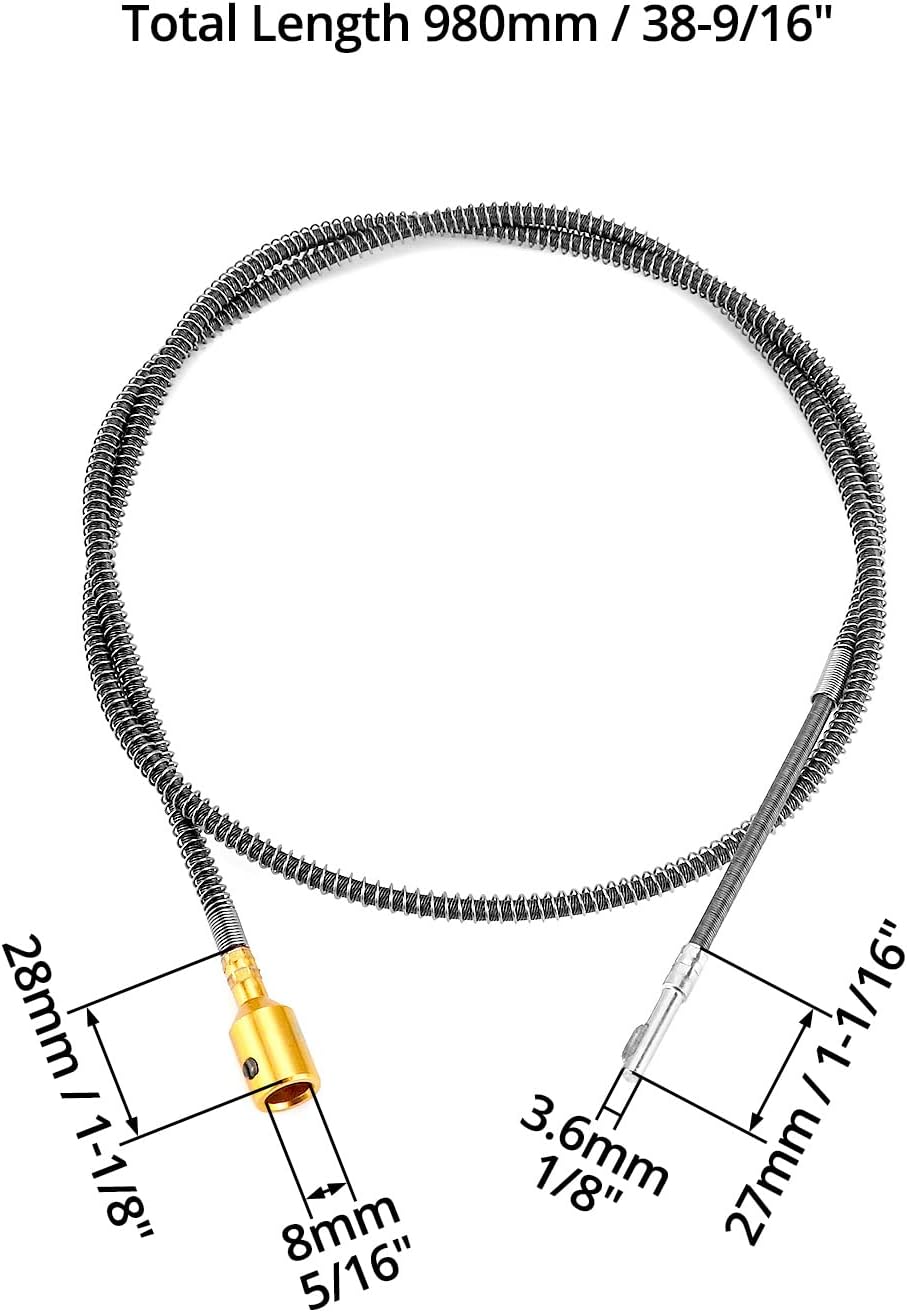 QWORK 3.2ft Metal Flexible Inner Shaft Cable, 2 Pack Inner Flex Shaft Cable.