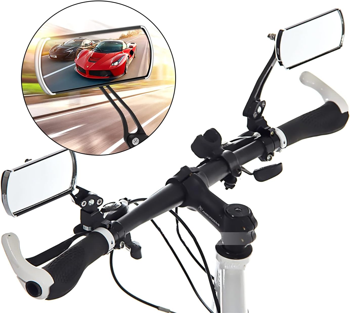 Bike Mirrors, Waflyer 2 Pcs Bicycle Wing Mirror, 360° Adjustable Rotatable Cycle Rear View Mirror Shockproof Motorbike View Mirror Convex Handlebar Mirrors for Motorcycle Road Bike Scooter, Black