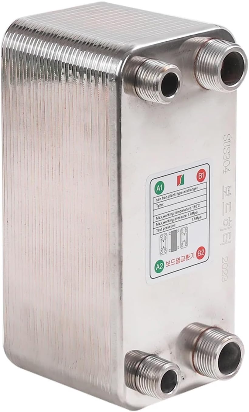 32 Plate Heat Exchanger Beer Wort Chiller Cooler SUS 304 Stainless Steel for Homebrew Cooling,Brazed Plate Type Water Heater(Different Side)