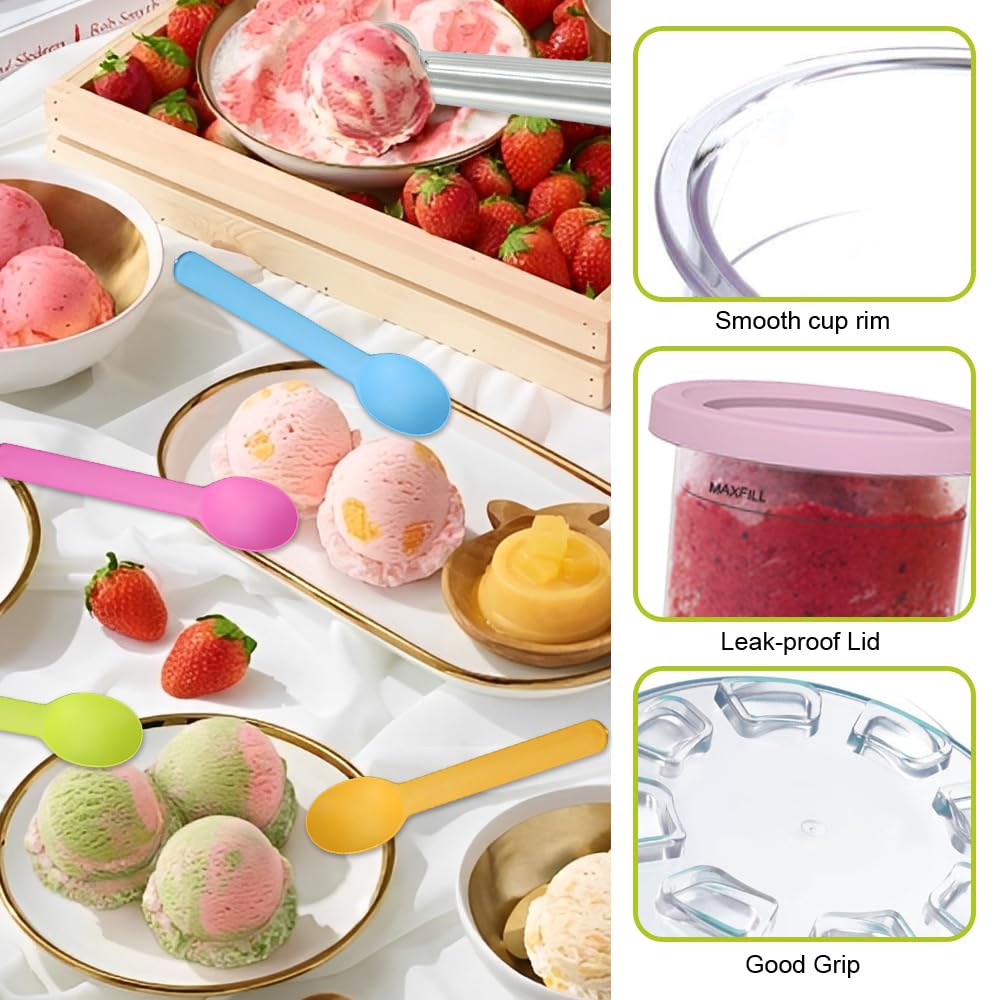 4 PCS Contenitori per Gelato per Ninja Creami 450 ML,Tazza per Gelato con Cucchiaio e 4 Cucchiaini di Plastica,Vaschetta Gelato per Macchina Gelato per Gelatiera Ninja NC299AMZ, C300s - 4 colori