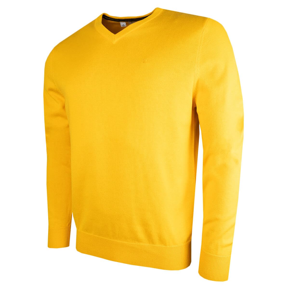 Calvin Klein Mens V-Neck Soft Cotton Sweater - Sunshine - M