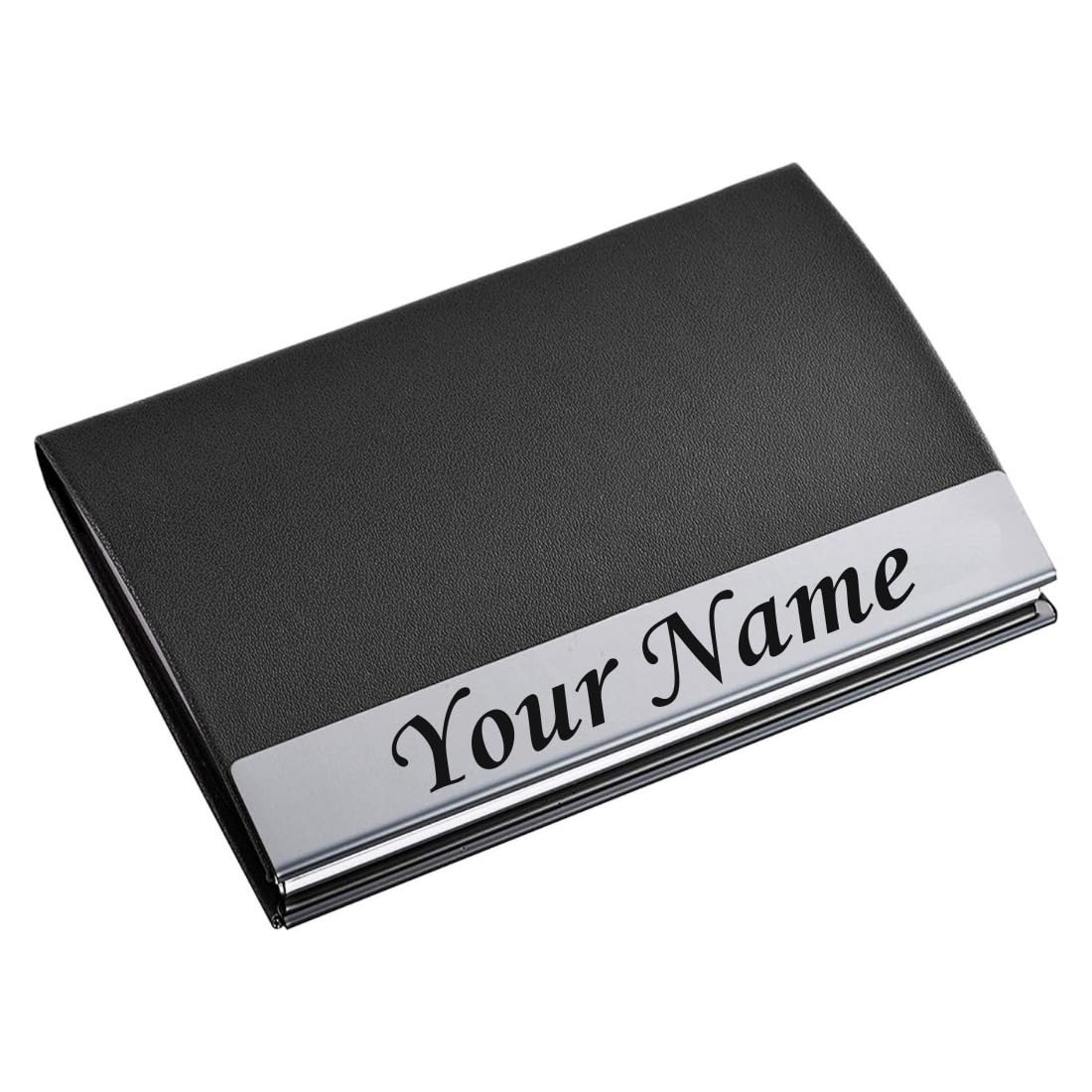 Customized/Personalized Card Holder with Name Engraved, PU Leather Professional Business Visiting Card Holder/Credit Card Holders Men, Women Day Gift, Corporate Gift for Employees (Black)