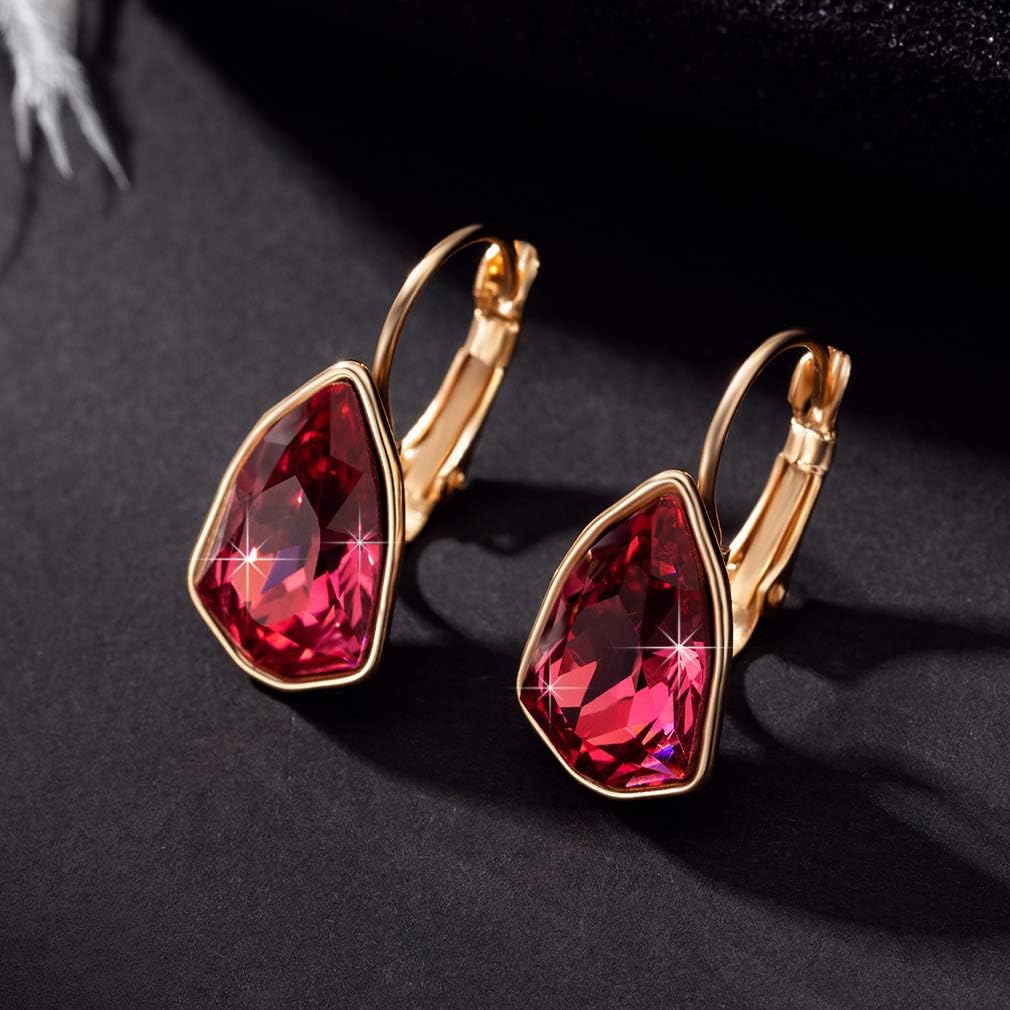 Austrian Crystal Triangle Leverback Drop Earrings for Women 14K Rose Gold Plated Hypoallergenic Jewelry - Image 3