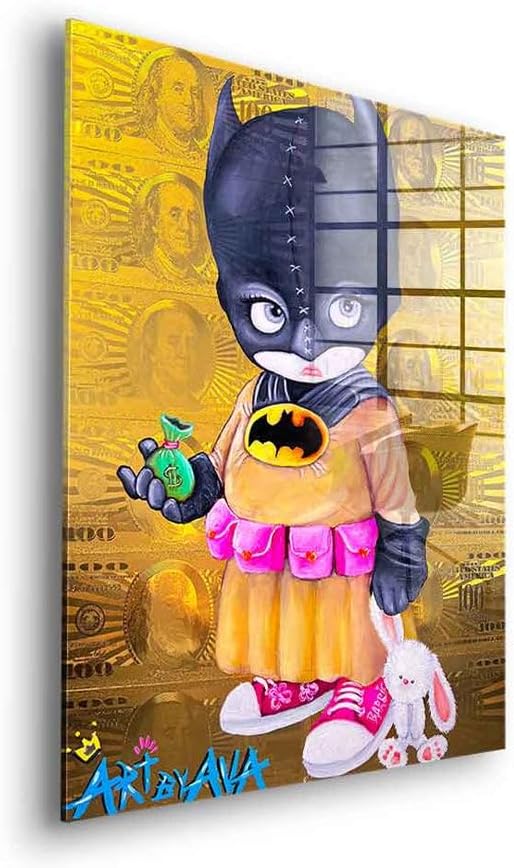 Acrylic Glass Picture Batman Money Kid Gold Money Hustle Comic Cartoon Style Size 80 x 60 cm Black