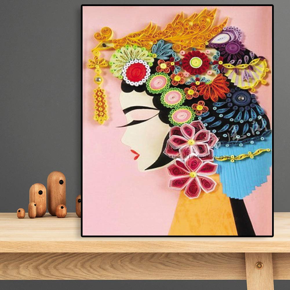 Paper Quilling Tools Set, Quilling Paper Strips Quilling Tool Set Ruler Slotted Pen Awl Board Template Tweezers Glue for Paper Art Craft Lovers Peking Opera Heroine Pattern