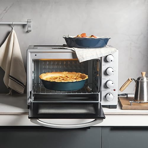 Miniatura 3 de SWEEJAR Sartén de cerámica para pasteles, plato redondo de 10 pulgadas para hornear, plato de pastel antiadherente con borde ondulado suave para